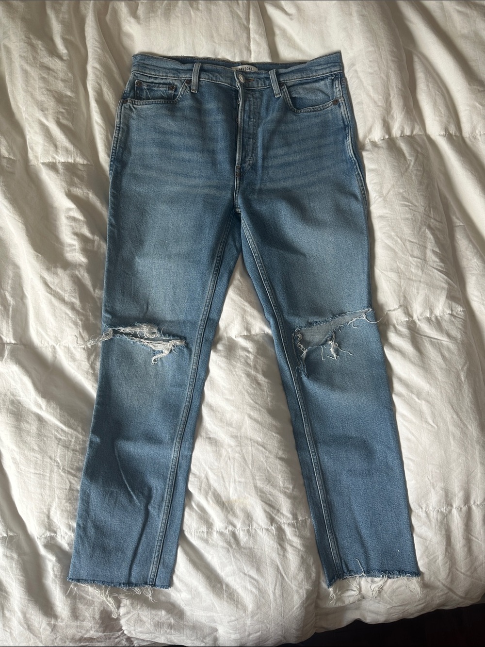 Re/Done 80s Slim Straight Light Blue Distressed Women’s Jeans